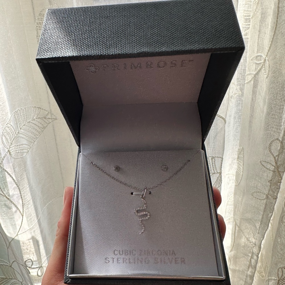 Sterling silver snake necklace with earrings